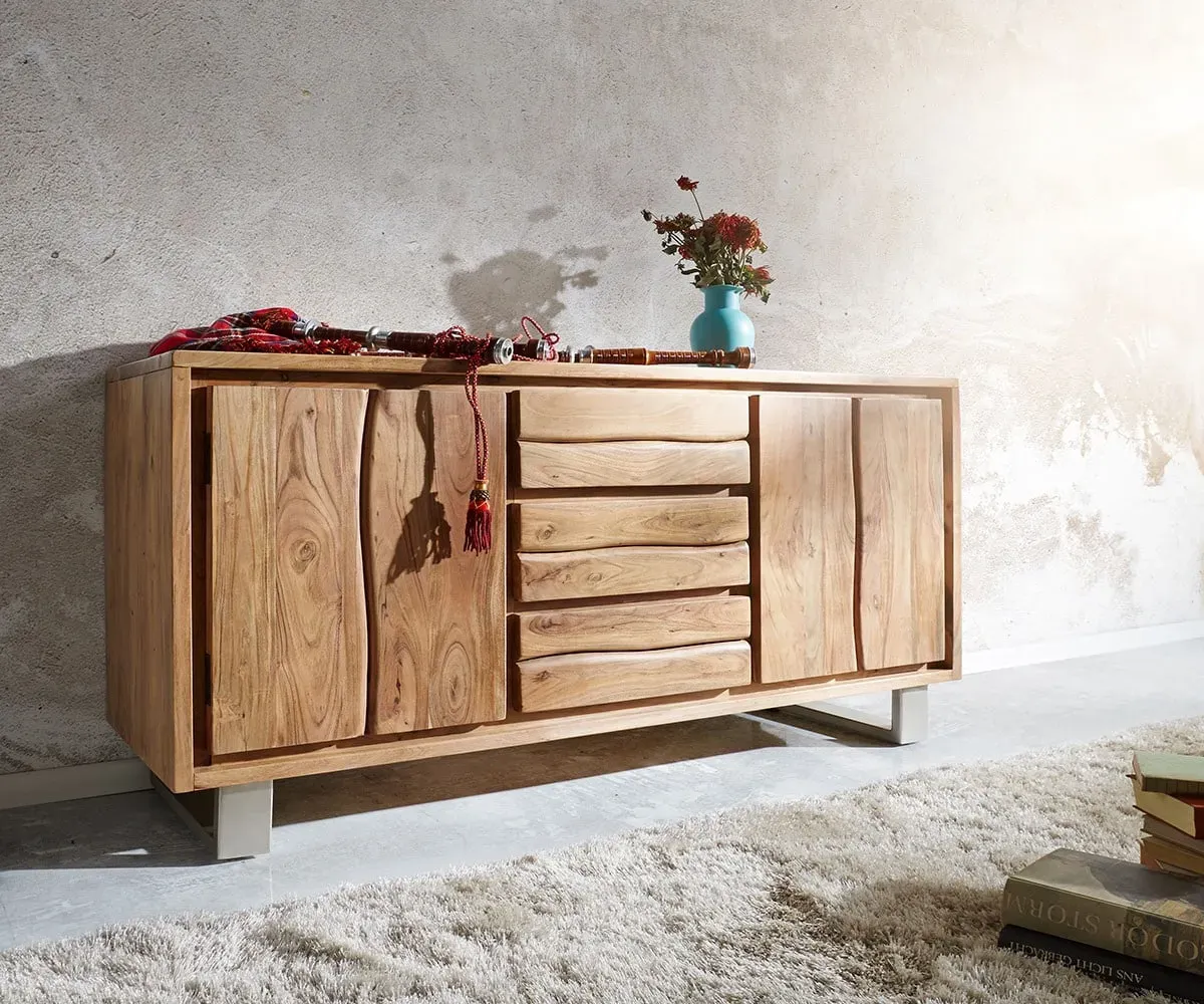 Sideboard Live-Edge 147 cm Akazie Natur 3 Schübe 2 Türen