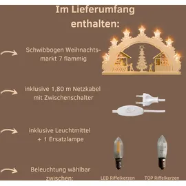 Weigla Schwibbogen/Lichterbogen"Weihnachtsmarkt" 7 flammig Erzgebirge garantiert