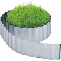 Relaxdays Rasenkante 6m, Beetbegrenzung aus Metall, verzinkt, flexibel, Umrandung f. Beet oder Rasen, 16cm hoch, Silber