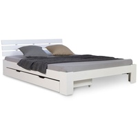 Homestyle4u Holzbett Doppelbett 140x200 cm Weiß Bettkasten Lattenrost weiß