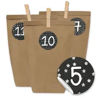 Papierdrachen 2025 Adventskalender zum Befüllen - 24 Geschenktüten und 24 Zahlenaufkleber und Klammern - Motiv Schwarz-weiß Tafelmotiv - zum Befüllen und Basteln - Weihnachten - Mini Set Nr 16