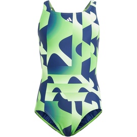 adidas Girl's Performance 3-Stripes Graphic Swimsuit Kids Badeanzug, Green Spark, 11-12 Years