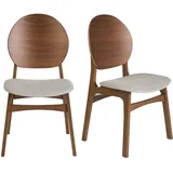 Skandinavische Stühle aus dunklem Holz und hellgrauem Stoff (2er Set) ELTON
