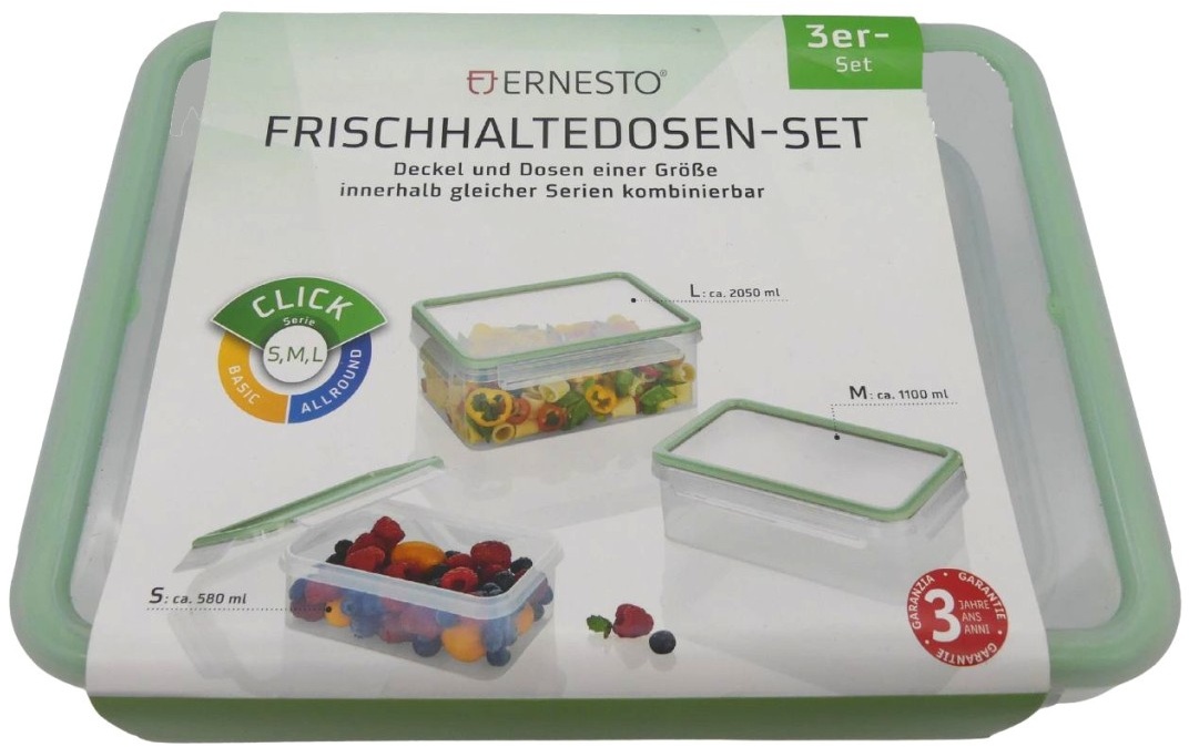 ERNESTO Frischhaltedosen-Set 3er-Set S M L spülmaschinengeeignet mikrowelleng...