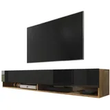 Selsey Wander - TV-Board/Fernsehschrank für Wohnzimmer hängend/stehend, optional mit Led) 180 cm breit (holzoptik Wotan Eiche/Schwarz Hochglanz, ohne LED)