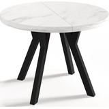 WFL GROUP Designer Runder Ausziehbarer Esstisch in Weißer Marmoroptik - Loft-Stil, Industriell, Platzsparend - Schwarze Beine - 100 bis 150 cm - für 5-8 Pe... - Hergestellt EU - Weiß - 150 cm