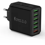 USB Ladegerät, 6-Ports Schnellladegerät Mehrfach 33W USB Netzteil mit QC 3.0 und USB 3.1A, USB Ladeadapter Ladestecker für iPhone 16 15 14 13 12 11 Pro Max SE 2020 XR XS 8 7, iPad Pro, Samsung, Handy