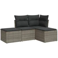 vidaXL 4-tlg Garten-Sofagarnitur mit Kissen Grau Poly Rattan Modell 21