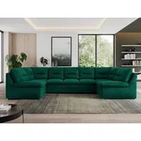 Sofa XXL U-Form Beige, Wohnlandschaft U Form mit Schlaffunktion, Sofa mit Schlaffunktion, Schlafsofa, Wohnzimmer Couch mit schlaffunktion - Morbido... - Grün