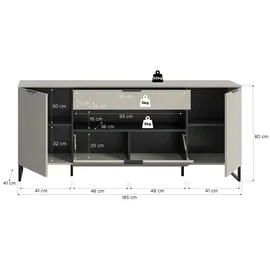 xonox.home Sideboard Noida 185 x 80 x 41 cm Kaschmir Nachbildung / Schwarz