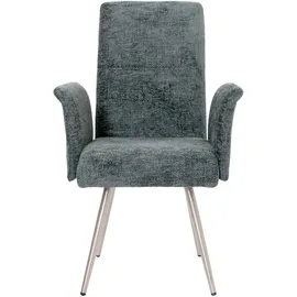 Mendler Esszimmer-Set HWC-G55, 2er-Set Stuhl mit Armlehne+Sitzbank 160cm, Edelstahl gebürstet Stoff/Textil Chenille ~ blau-grün
