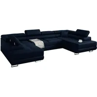 Ecksofa MIAMI U ecksofa mit schlaffunktion und bettkasten, U Form couch mit schlaffunktion , sofa mit schlaffunktion, wohnlandschaft xxl 338 x 203 cm (Hochwertiger Stoff) (Blau)