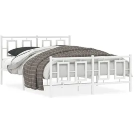 vidaXL Bettgestell mit Kopf- und Fußteil Metall Weiß 140x190 cm