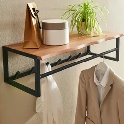 Kadima Design Rustikale Wandgarderobe, Akazienholz & Metall, Natürliche Baumkante. 80x33x22 cm