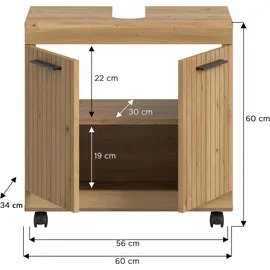xonox.home Waschbeckenunterschrank Scout 60 x 60 x 34 cm Braun/Schwarz