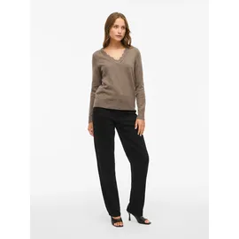 VILA V-Ausschnitt-Pullover VILA "VINIKOLINA V-NECK L/S KNIT TOP - NOOS", Damen, Gr. S, falcon detail:melange, Strick, Obermaterial: 97% Polyester, 3% Elasthan, meliert, regular fit hüftlang, V-Ausschnitt, Rippbündchen, Pullover