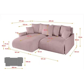 altdecor Ecksofa Cord 2-Sitzer Rosa