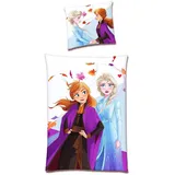 JACK Mikrofaser Fleece Bettwäsche 135x200cm 2 TLG. Disney Frozen die Eiskönigin Anna ELSA Blätter