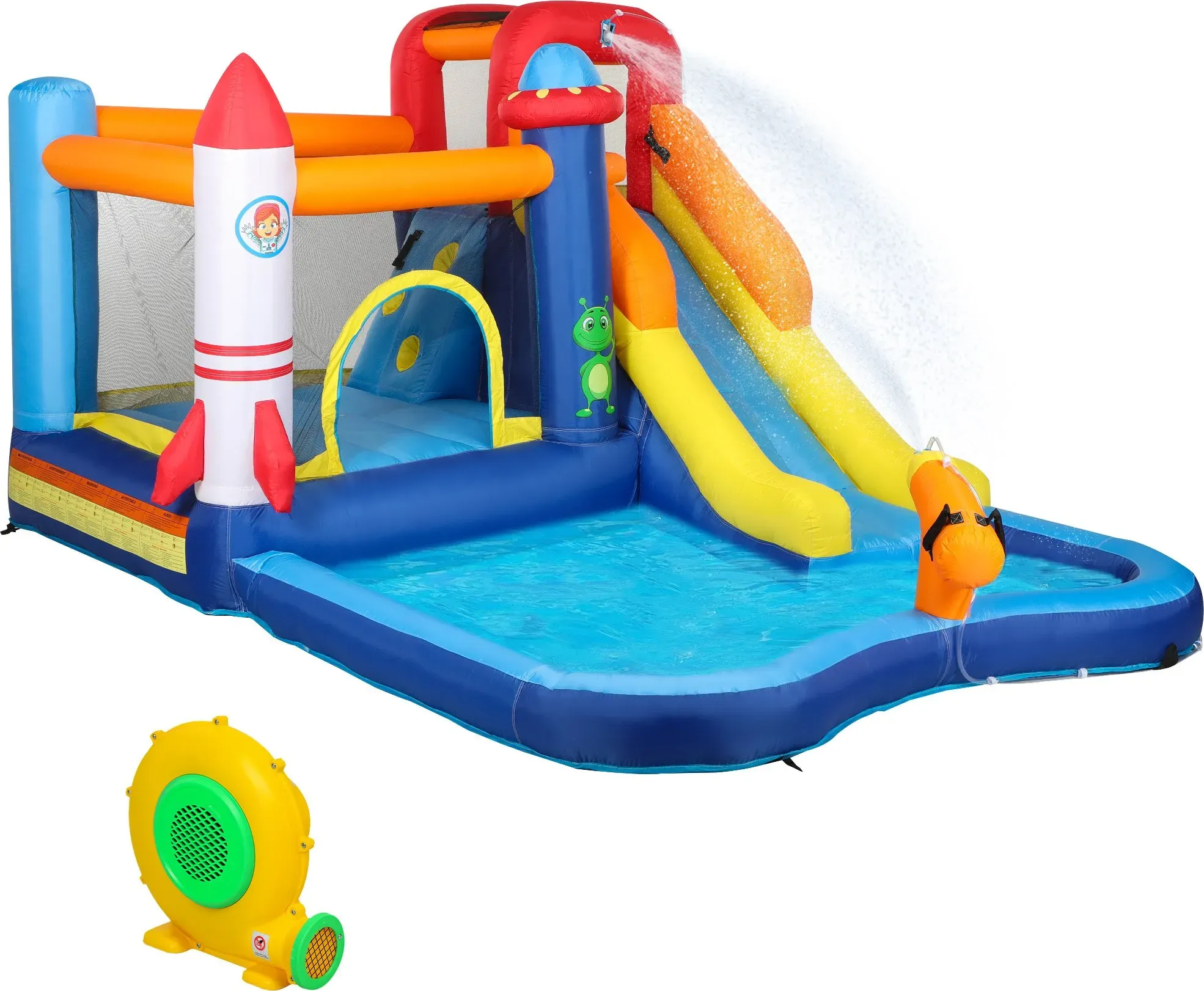 AIYAPLAY Hüpfburg mit Gebläse 5-in-1 Spielcenter schnell aufblasbar Bis zu 3 Kinder belastbar bis 90kg für 3-8 Jahre 3,6x 2,5x1,95m   Aosom.de