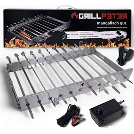 Grillpeter Mangal Ararat 2 mm Schaschlikgrill + 11er Drehspieß Haube Elektromotor