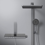 EMKE Duschsystem mit Thermostat Duschset mit 40cm Thermostatische Platte, Brausestange, Handbrause mit 4 Strahlstärken,Regendusche mit Armatur, Anthrazit Matt