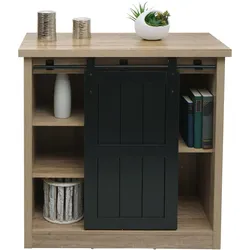Kommode MCW-K75, Schrank Regal, Schiebetüre 5 Staufächer, Holz-Optik Industrial Metall 84x80x40cm ~ naturfarben