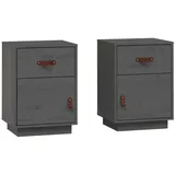 vidaXL Nachttische 2 Stk Grau 40x34x55 cm Massivholz Kiefer