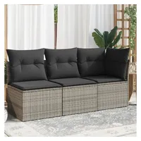 vidaXL Gartensofa mit Kissen 3-Sitzer Grau Poly Rattan