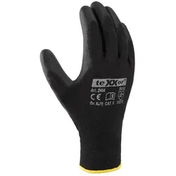 teXXor® Polyester-Strickhandschuhe POLYURETHAN BESCHICHTET, Arbeitshandschuhe, Montagehandschuhe, Handschuhe, schwarz - Größe 9 (L)