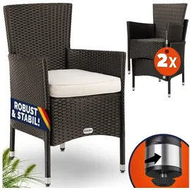 CASARIA Polyrattan Gartenstuhl 59 x 59 x 88 cm braun/creme 2er Set stapelbar