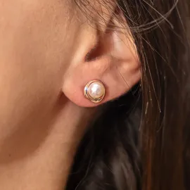 ZEEme Ohrstecker Silber rosé-vergoldet mit weißer Perle 6mm