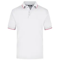 Poloshirt Kontrast JN034, weiß/rot, Größe S - weiss - S