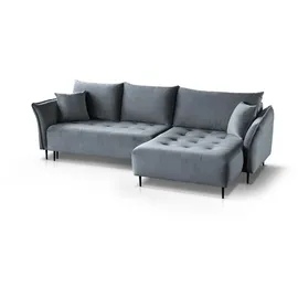 beautysofa Schlafeckcouch BALI, Ecksofa mit Schlaffunktion, Bettkasten, universelle Ecke, Metallbeine (Stoff: bluvel 06 - hellblau) - Hellblau