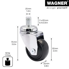Wagner System WAGNER System, Transportwagen, Ultrawendige 360° - 3C - Design-Lenkrollen / Möbelrollen 5tlg. Set, Tragk. 50 kg