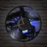 Smotly Vinyl-Wanduhr mit LED-Nachtlichtfunktion, afrikanische Giraffen-Wanduhr, eine Wanduhr Geschenk für Wohnkultur. (sieben Farben)