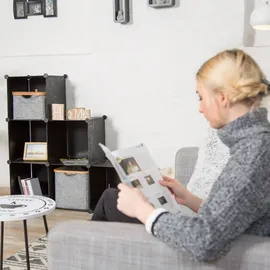 Relaxdays Stufenregal 6 Fächer Raumteiler Schwarz