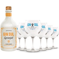 Gin Sul Laranjal - 1 x 0,5l Hamburger handcrafted Small Batch Premium Dry Gin 43% Vol. und 6er Set Gin Gläser, spülmaschinenfest, 620 ml - Das perfekte Gin Geschenk