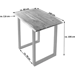SAM® Bartisch Baumkante massiv Akazie natur 160 x 85 silber Quebec