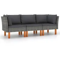 vidaXL 3-Sitzer-Gartensofa mit Kissen Grau Poly Rattan