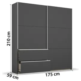 Rauch Möbel Sevilla Schrank Kleiderschrank Schwebetürenschrank, Grau metallic, Schwarz, Griffleisten alufarbig, 2-türig, inkl. 2 Kleiderstangen, 2 Einlegeböden BxHxT 175x210x59 cm