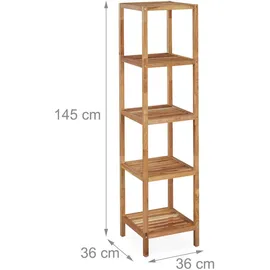Relaxdays Badregal Walnuss, HBT 145 x 36 x 36 cm, 5 Ablagen, quadratisch, Standregal Küche, Badezimmer Regal Holz, Natur