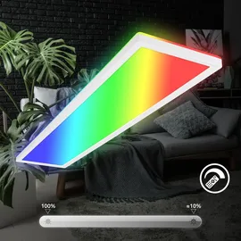 Briloner - LED Deckenlampe 98cm mit indirektem Licht, RGB+W bunte Lichtfarben, Fernbedienung, LED Lampe, LED Deckenleuchte, Wohnzimmerlampe, LED Panel, Küchenlampe, 98x20x3 cm, Weiß