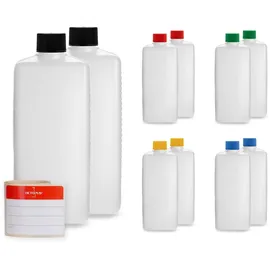 Octopus 10 Plastikflaschen 500 ml eckig aus HDPE mit farbigen Schraubverschlüssen