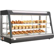 Vevor 3-stöckige Wärmetheke 180 L, Warmhaltevitrine 1600 W, Warmhaltetheke 30–85 °C, Speisenwärmer mit LED-Beleuchtung & Verstellbaren Ablagen, Speisevitrine für Hamburger Pizza Brot Brathähnchen