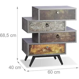 Relaxdays Kommode 60 x 68,5 x 40 cm anthrazit/braun/schwarz