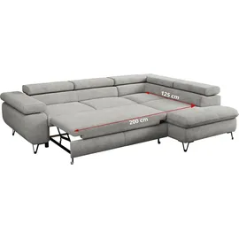 MKS Meble Ecksofa L-förmig mit Schlaffunktion und Bettkasten 3-Sitzer Grau