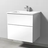 Glas-Waschtisch-Set mit Waschtischunterschrank „3way“ 60 × 48,7 × 58,2 cm in Weiß (glanz), mit Hahnlochbohrung