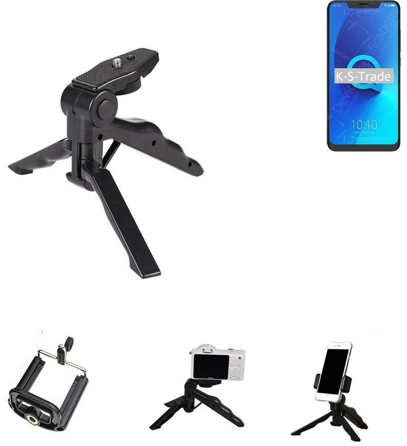 K-S-Trade für Alcatel 5V Smartphone-Halterung, (Stativ Tisch-Ständer Dreibein Handy-Stativ Ständer Mini-Stativ) schwarz