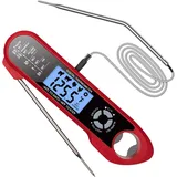 2-in-1-fleischthermometer Mit Zwei Sonden, Sofortanzeige, Geeignet Zum Kochen, Für Backöfen Und Grills, Mit Alarm Und Hintergrundbeleuchtung, Wasserdicht