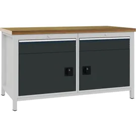 OEM Werkbank grau lichtgrau B1500xH859xT750mm Multiplex 40mm 2 Schubl.2 Türen